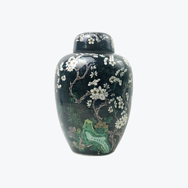 Antique Famille Noire lidded jar