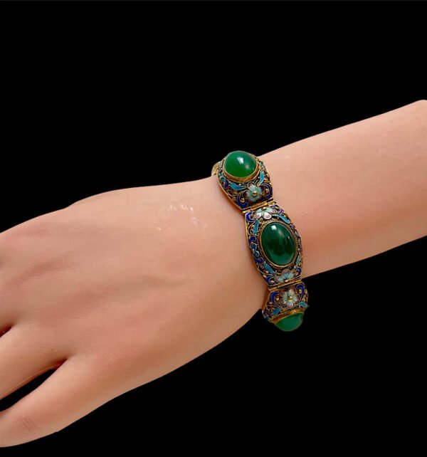 Chinese antique silvergilt filigree bracelet decorated with enamel