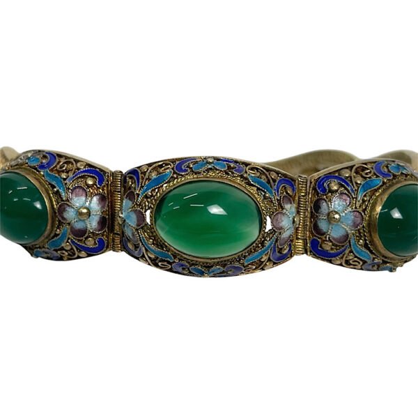 Chinese antique silver-gilt filigree bracelet decorated with enamel with green agate stones
绿玛瑙珐琅银手链 - Image 6