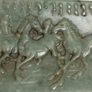 Chinese Scroll Weight, Carved Jade Panel of Eight Horses.