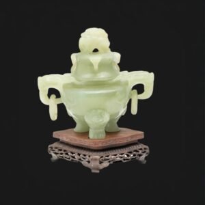 antique chinese jade tripod censer and cover