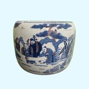 Japanese Blue and White with Under Glaze Red Hibachi, Meiji Period