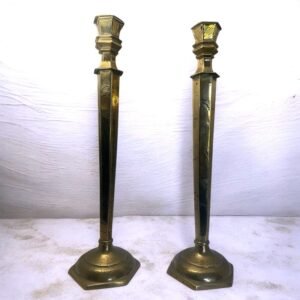 Z382 A pair of Tall Chinese brass candlesticks