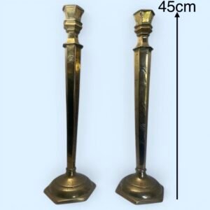 Alternative view of Z382 A pair of Tall Chinese brass candlesticks